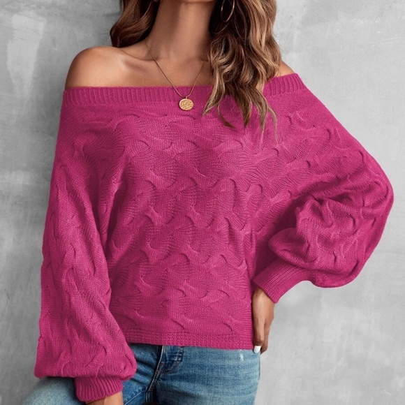 Cozy Off Shoulder Knit Sweater Top - Picture 16 of 16